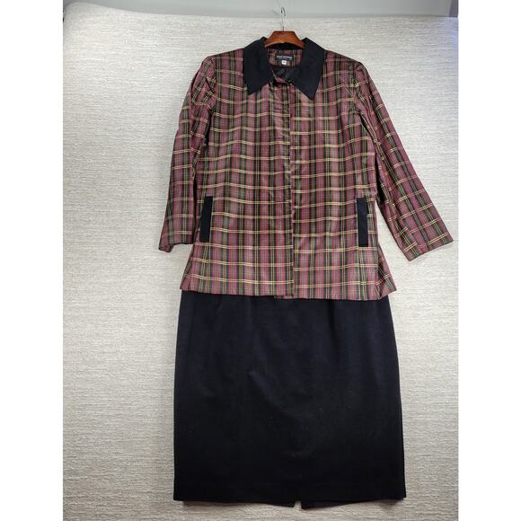 Chad Stevens Women’s 2-Piece Plaid Taffeta Velvet Suit Set Size 18 Made in USA - Picture 6 of 16